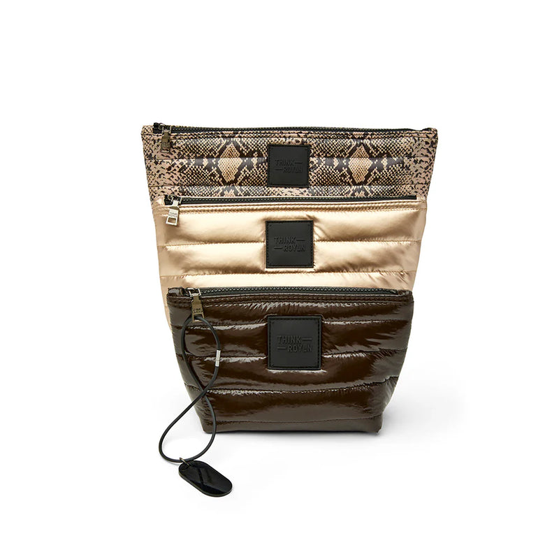 Think Royln Travel Trio Organizational Pouches | Python Pearl/ Cashmere and Glossy Chocolate