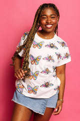 Queen Of Sparkles White Rainbow Butterfly & Bee Tee