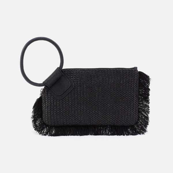 HOBO Sable Wristlet in Raffia with Leather Trim-Black