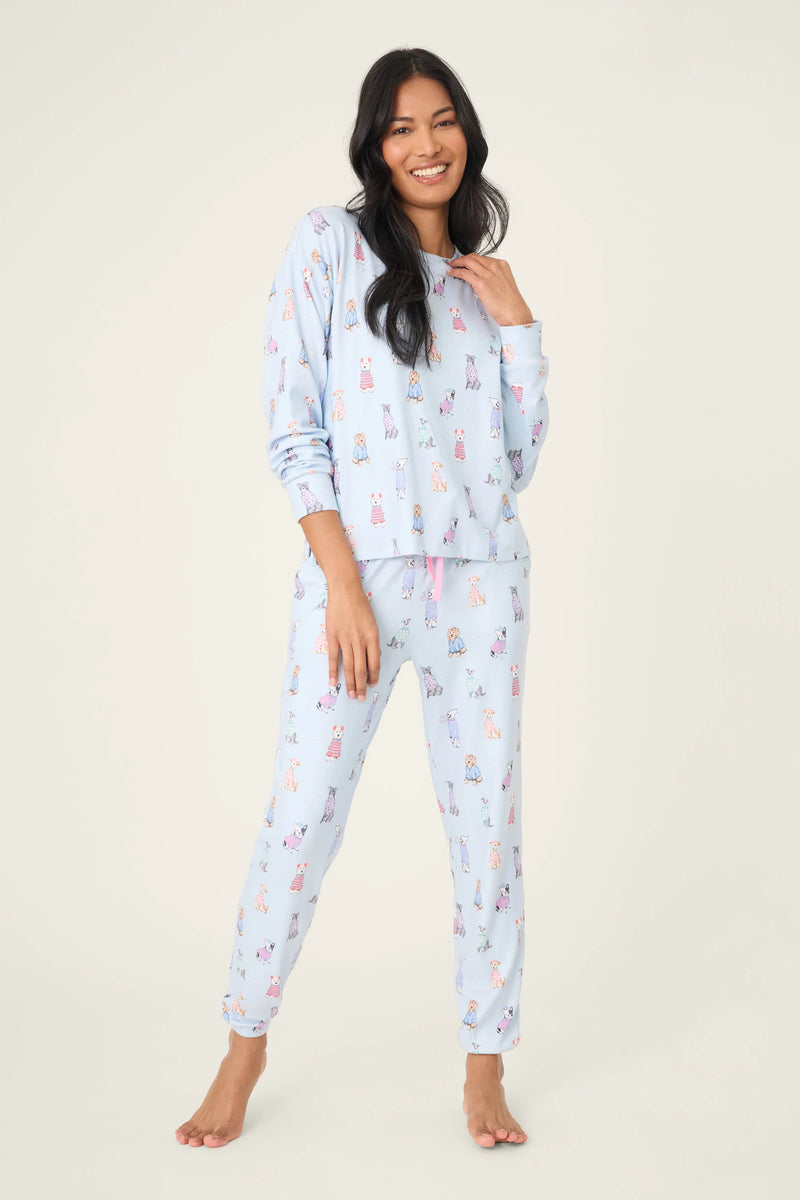 P.J. Salvage Doggone Cold Dog Print Pointelle Lounge Set | Blue-Haze