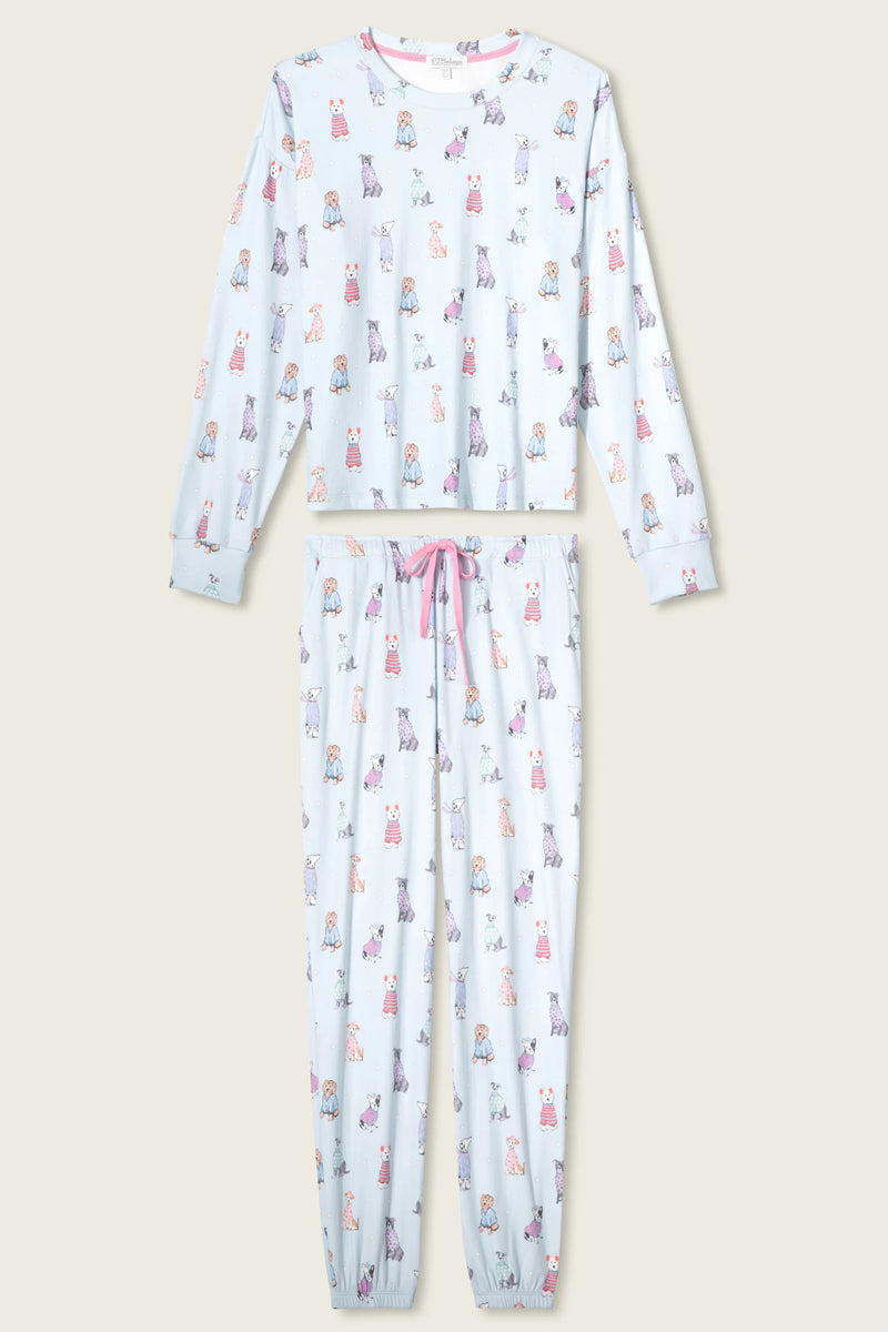 P.J. Salvage Doggone Cold Dog Print Pointelle Lounge Set | Blue-Haze
