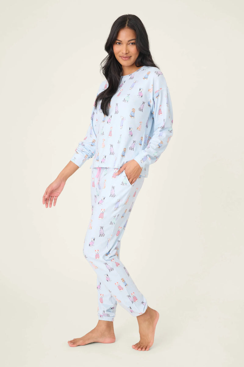 P.J. Salvage Doggone Cold Dog Print Pointelle Lounge Set | Blue-Haze