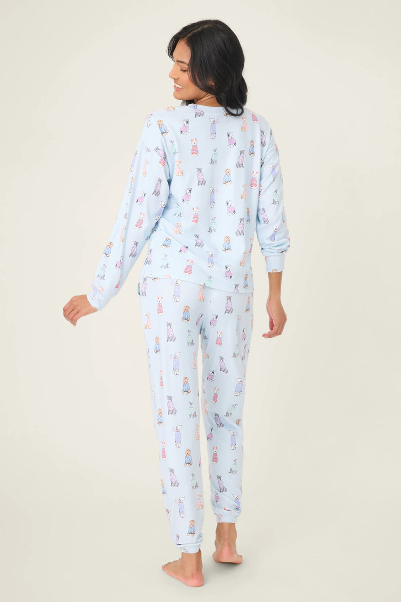 P.J. Salvage Doggone Cold Dog Print Pointelle Lounge Set | Blue-Haze