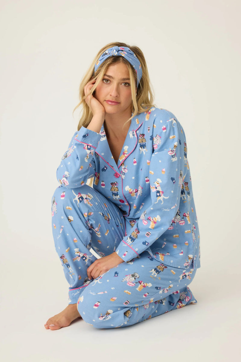 P.J. Salvage Baked Woof Love Dog Print 3-Piece Flannel PJ Set | Denim