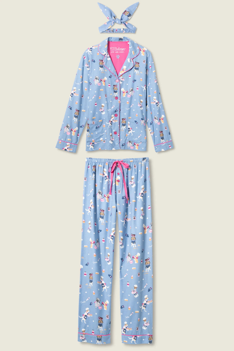 P.J. Salvage Baked Woof Love Dog Print 3-Piece Flannel PJ Set | Denim
