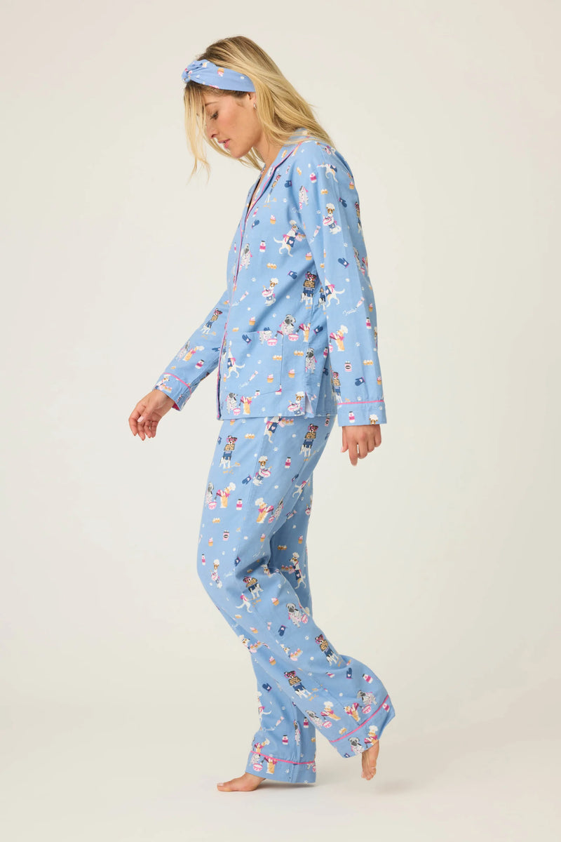P.J. Salvage Baked Woof Love Dog Print 3-Piece Flannel PJ Set | Denim