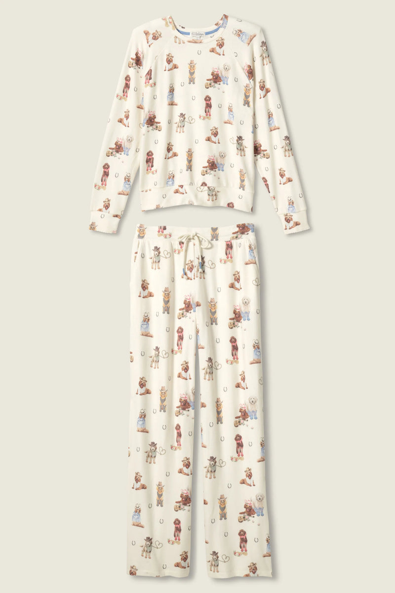 P.J. Salvage Ruff On The Range Dog Print PJ Set | Natural
