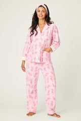 P.J. Salvage Sweeter Than Sugar 3-Piece Candy Cane Print Flannel PJ Set | Baby Pink