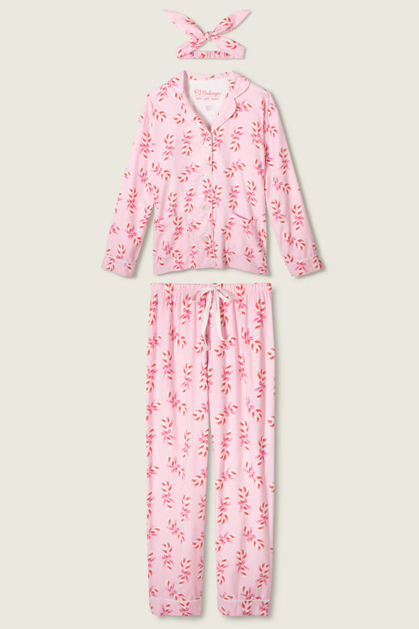P.J. Salvage Sweeter Than Sugar 3-Piece Candy Cane Print Flannel PJ Set | Baby Pink