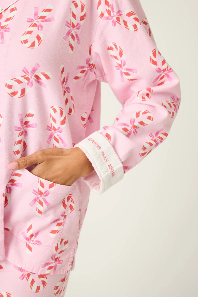 P.J. Salvage Sweeter Than Sugar 3-Piece Candy Cane Print Flannel PJ Set | Baby Pink