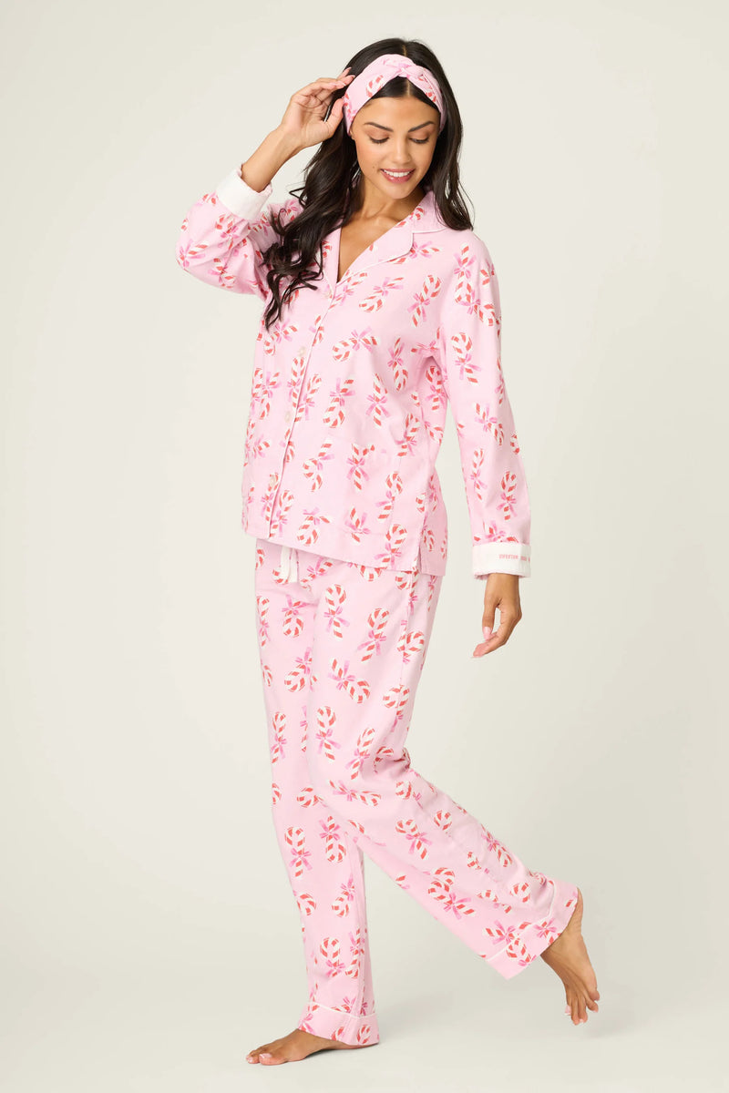 P.J. Salvage Sweeter Than Sugar 3-Piece Candy Cane Print Flannel PJ Set | Baby Pink