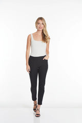 Pull-On Solid Fine Line Twill Ankle Pant | Black