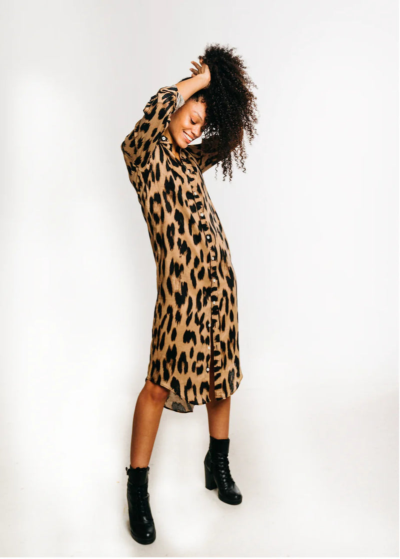 Emily Phillips Cheetah Linen Girlfriend Midi Dress