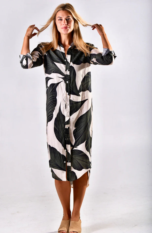 Emily Phillips Palm Leaf Girlfriend Midi Dress