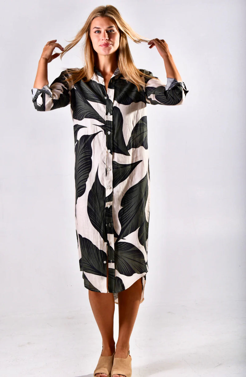 Emily Phillips Palm Leaf Girlfriend Midi Dress