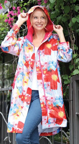 Oopéra Packable Lightweight Water Repellent Crinkle Rain Jacket | Flower Print