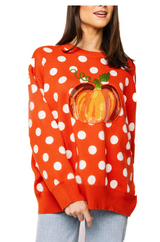Queen of Sparkles Orange Polka Dot Pumpkin Sweater