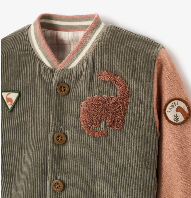 Elegant Baby Reversible Dinosaur Varsity Jacket