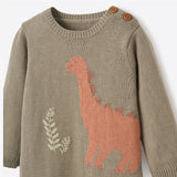 Elegant Baby Dinosaur Knit Jumpsuit Olive Green