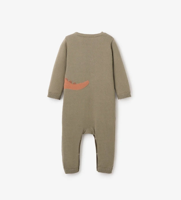 Elegant Baby Dinosaur Knit Jumpsuit Olive Green