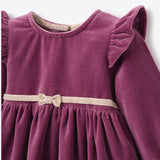 Elegant Baby Tulipwood Velveteen Tuxedo Bow Dress-Dark Violet