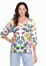 Tru Luxe Pleated Neck Popover Shirt | Flowers