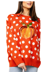 Queen of Sparkles Orange Polka Dot Pumpkin Sweater
