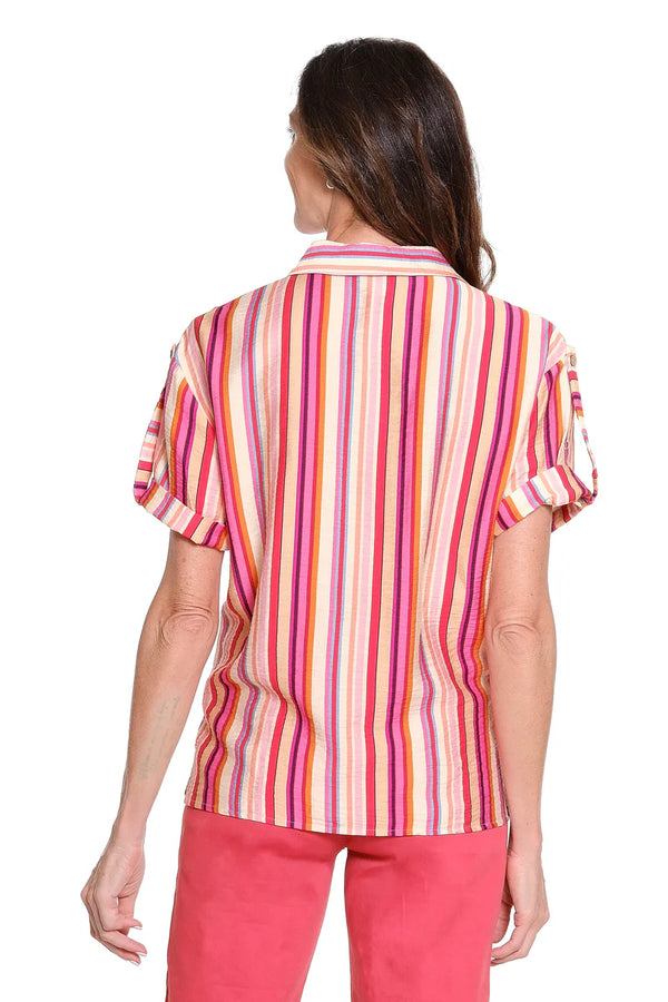 Tru Luxe Printed Camp Shirt | Stripes
