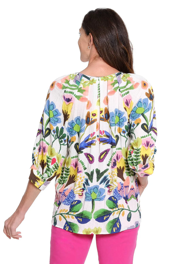 Tru Luxe Pleated Neck Popover Shirt | Flowers