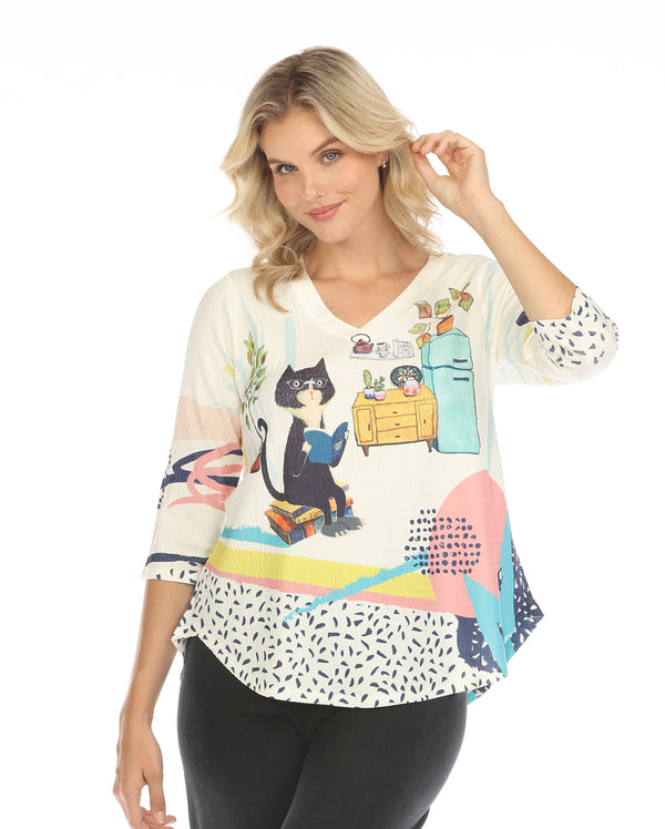 Inoah Mr. Rogers V-Neck Textured Knit Top