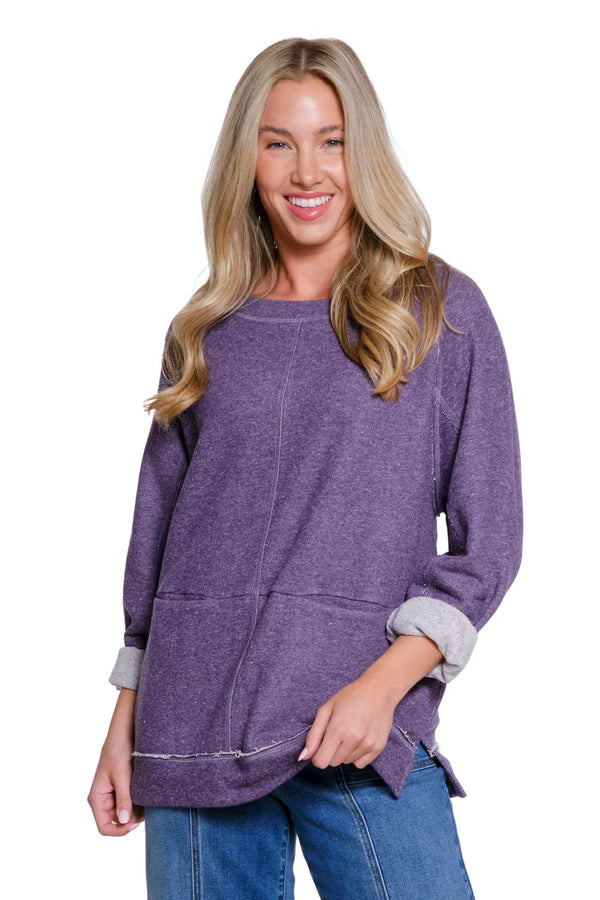 Tru Luxe Raglan Sleeve Knit Top | Dark Purple