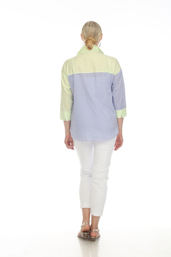 Terra Button Up Top-Royal Blue/Lime