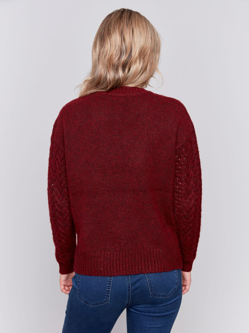 Charlie B Crew-Neck Plushy Yarn Sweater Cabernet