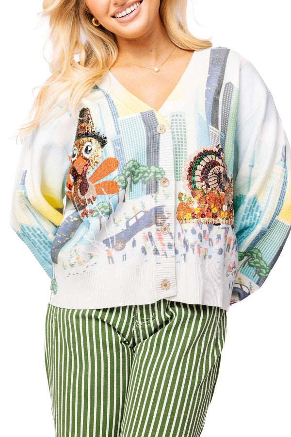 Queen Of Sparkles Thanksgiving Parade Button Up Cardigan