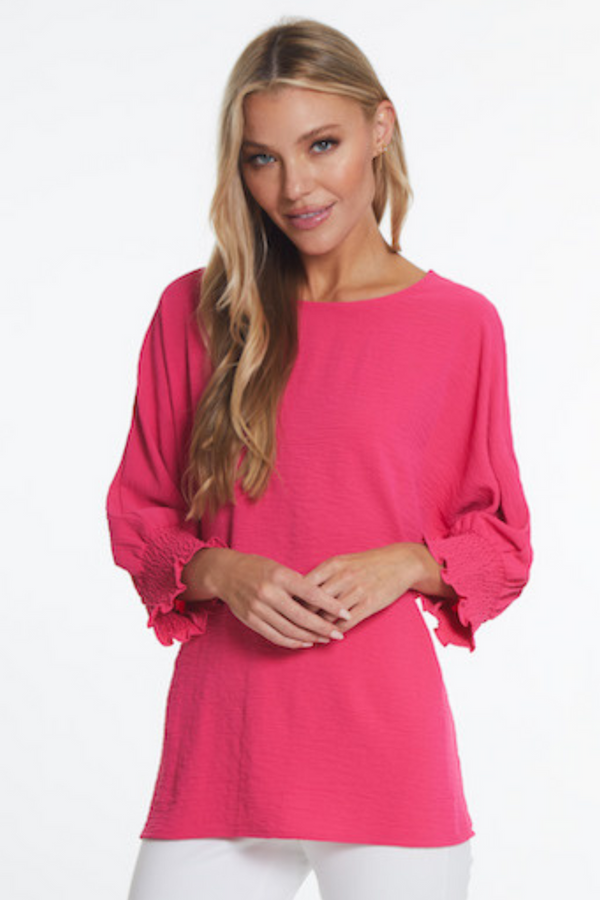 Multiples Multi-Shirred Woven Top-Bright Pink