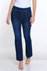 Multiples Slimsation® Pull-On Pintuck Flare Leg Jean | Dark Indigo