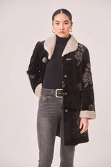 NKN nekane Fur Flower Coat with Jewel Button | Black
