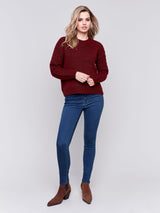 Charlie B Crew-Neck Plushy Yarn Sweater Cabernet