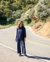 Mersea Catalina Slub Tee | Navy/Off White Stitches