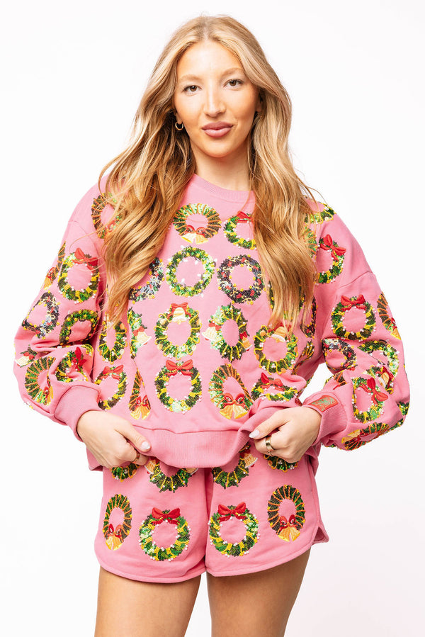 Queen Of Sparkles Hot Pink Multi Wreaths Sweatshirt