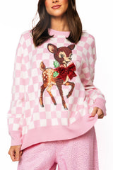 Queen of Sparkles Checkered Reindeer Sweater
