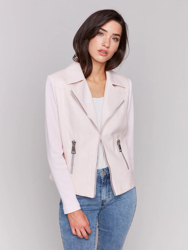Charlie B Vintage Faux Leather and Rib Knit Jacket | Petal
