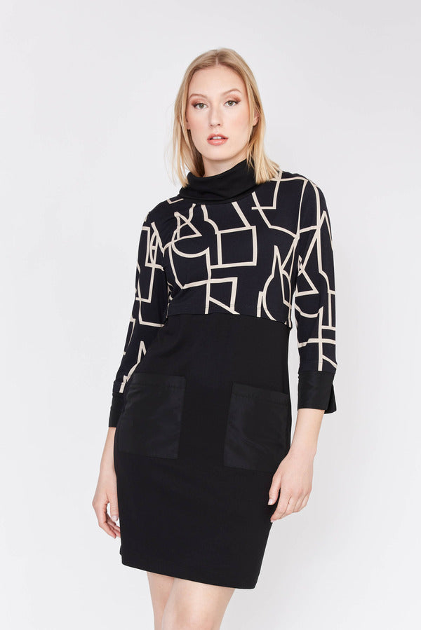 Dolcezza Geometric Line & Faux Leather Dress Style 73107