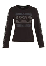 Dolcezza Embellished Long Sleeve Top-Black