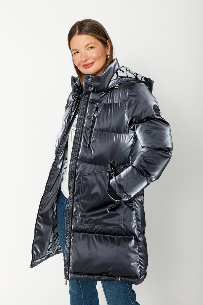 Dolcezza Solid Puffer Coat-Steel