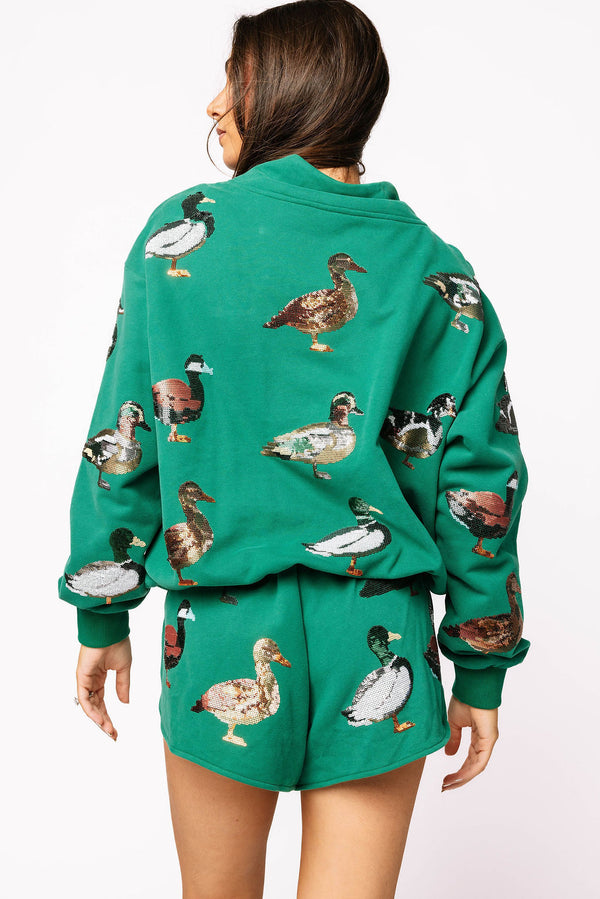 Queen Of Sparkles Dark Green Duck Mock Neck Sweatshirt
