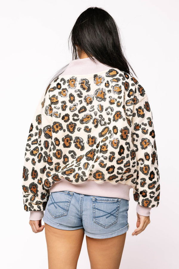 Queen Of Sparkles Ivory Leopard Mock Neck Sweatshirt