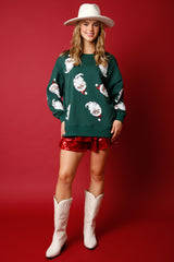 Fantastic Fawn Sequin Santa Sweatshirt | Hunter Green