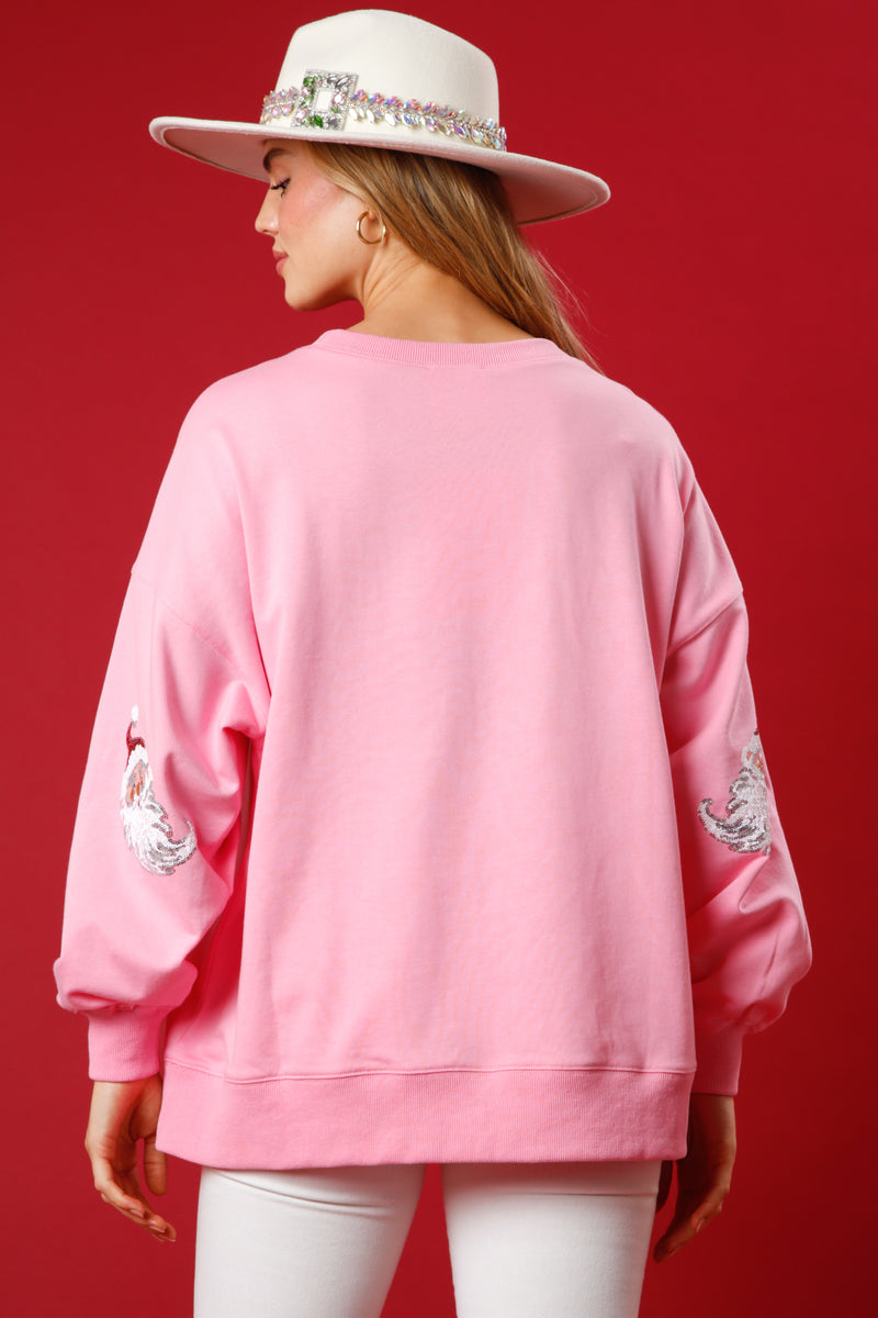 Fantastic Fawn Sequin Santa Sweatshirt | Pink