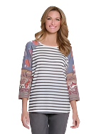 Multiples Slub Knit Multi Printed Scoop Neck | Multi